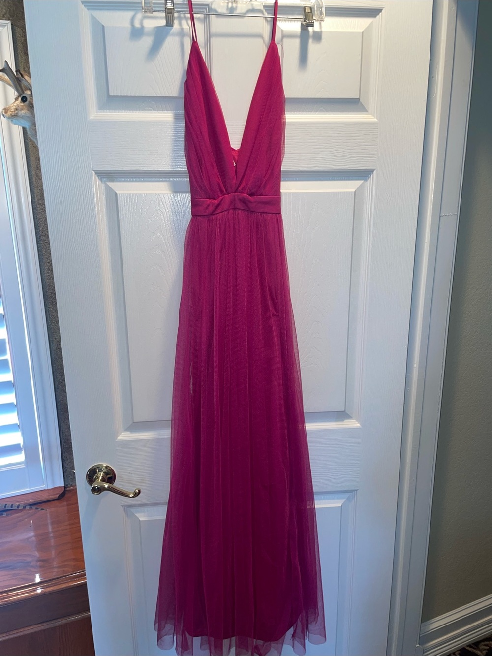 Women's Fuchsia Spaghetti Strap V-Neck Maxi Dress